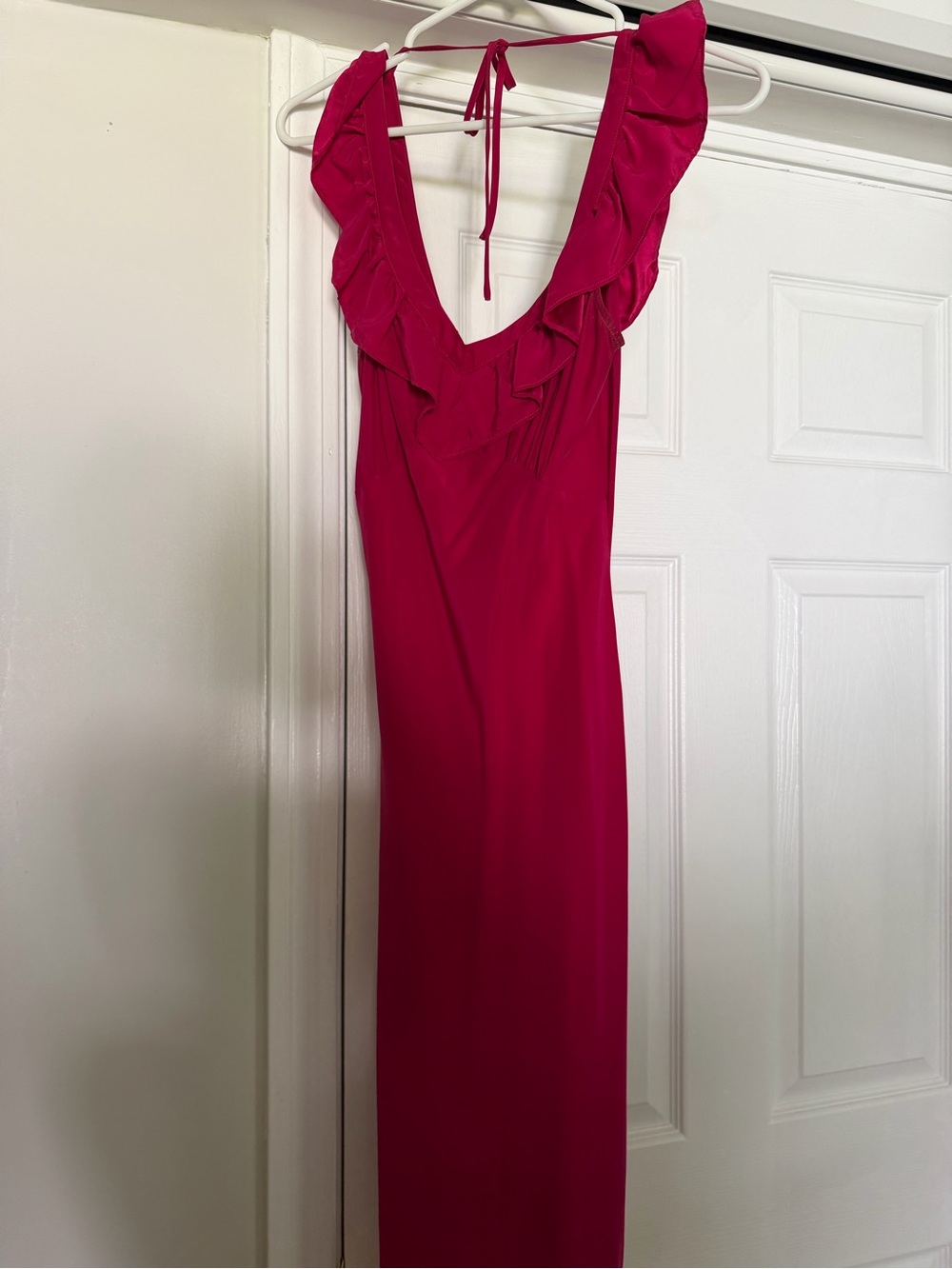 Reformation magenta 100% silk dress with ruffles